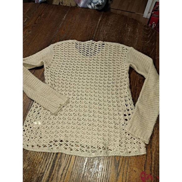 Small Hem & Thread Tan Gold Metallic Long Sleeve Loose Knit Fit Pullover Sweater - Picture 4 of 6